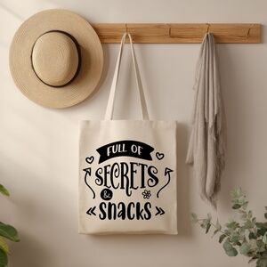 Custom Natural Canvas Tote Bag Full Of Secrets And Snacks